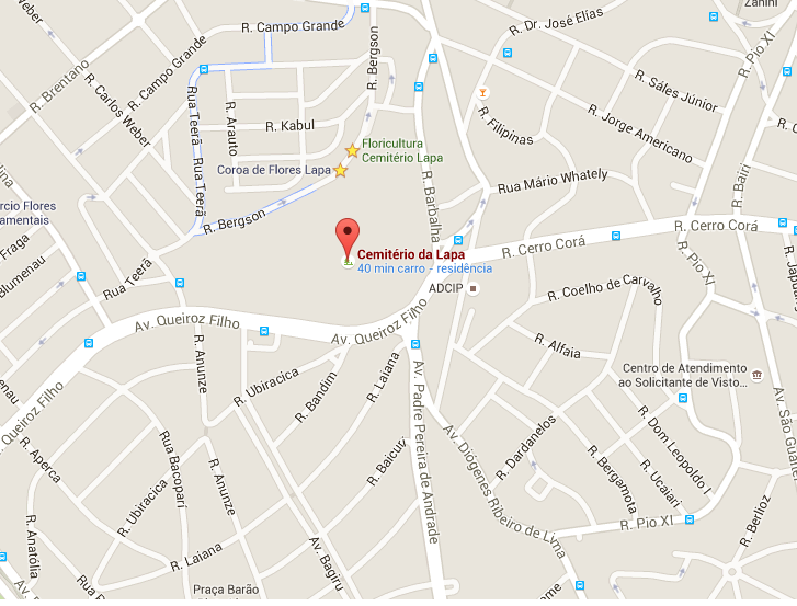 Localização do Velório Cemitério da Lapa 