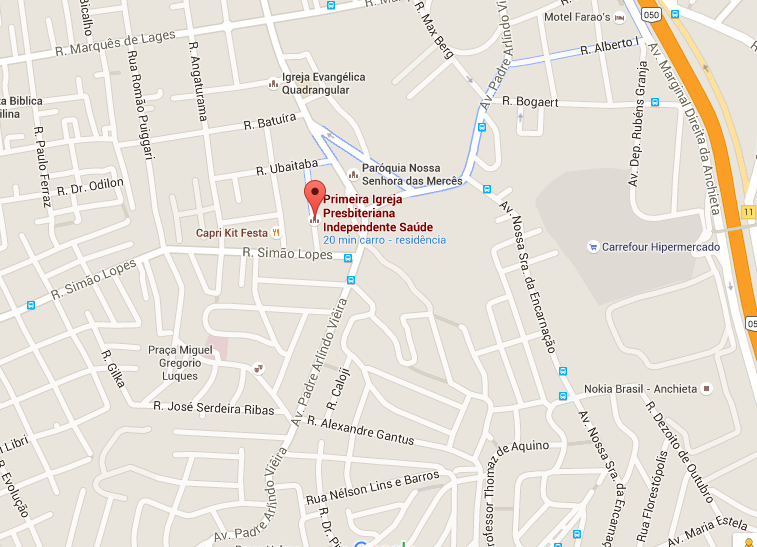 Localização do Velório Igreja Presbiteriana Independente da Saúde 