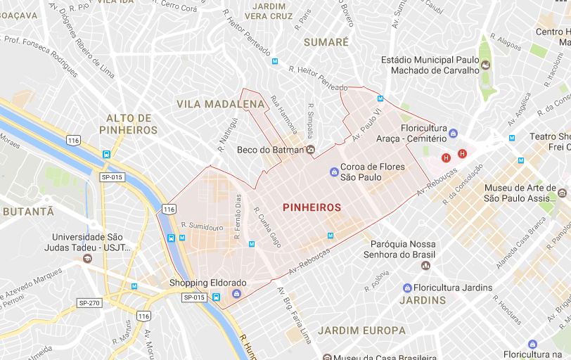 Localização da Floricultura Pinheiros São Paulo