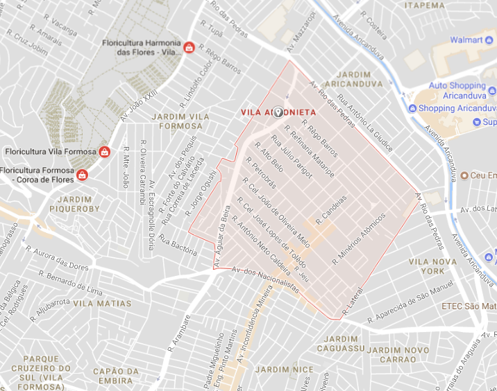 Localização da Floricultura Vila antonieta